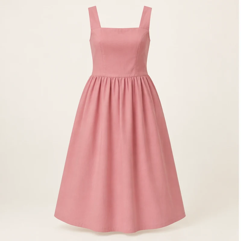 Rose pink Rosette Cotton Midi Dress, front view