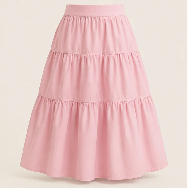Petal pink Blossom Tiered Midi Skirt, front view