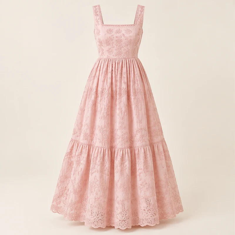 Pale pink Rosalie Embroidered Maxi Dress, front view