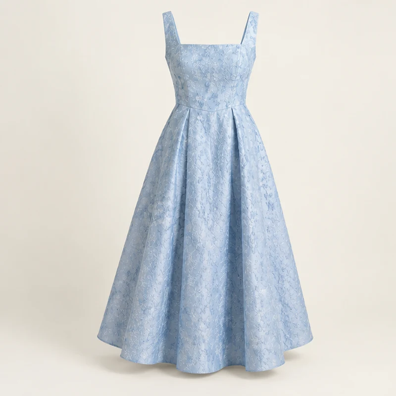 Cloud blue Celeste Jacquard Occasion Dress, front view